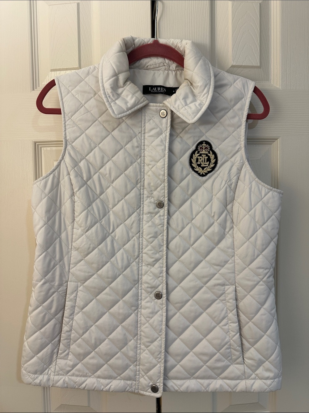 Lauren Ralph Lauren Quilted White Sleeveless Vest with Crest